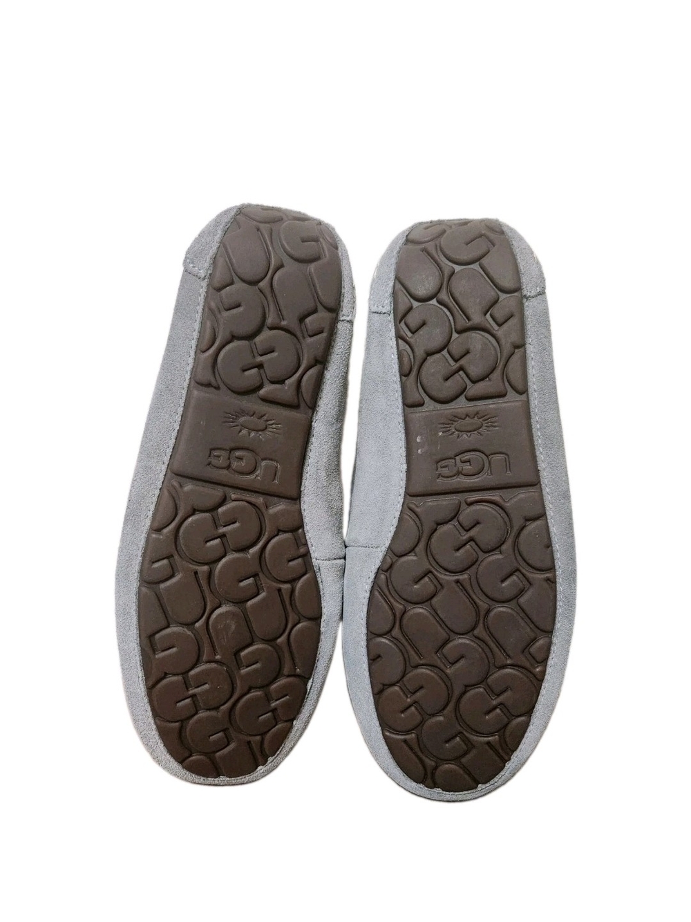 UGG Ansley Slippers 9 Gray Suede Sheepskin Lined Moccasin Cozy Excellent - Picture 7 of 15